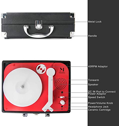 Tocadiscos, Mini Maleta giratoria portátil para Discos de Vinilo de 7 Pulgadas, Tocadiscos de 2 velocidades con transmisión por Correa con Altavoz estéreo Incorporado (Negro)