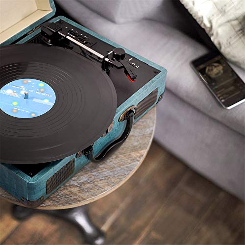 Tocadiscos, Miric Tocadiscos de Vinilo con 2 Altavoces incorporados, portátil, 3-velocidades, para Discos de Vinilo de 7/10/12 Pulgadas, Equipado con Puerto USB/SD/AUX, soporta Transcripción - Azul Tocadiscos, Miric Tocadiscos de Vinilo con 2 Altavoces incorporados, portátil, 3-velocidades, para Discos de Vinilo de 7/10/12 Pulgadas, Equipado con Puerto USB/SD/AUX, soporta Transcripción - Azul