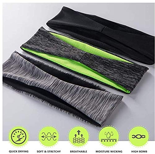 TOCYORIC 3 Piezas Diadema Deportiva Corriente Banda para Cabeza de Yoga de ala Ancha Elástica Sudor Absorbente de Humedad Banda Cinta de Pelode Pelo para Hombres y Mujeres Yoga Correr Ciclismo