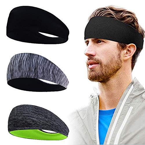 TOCYORIC 3 Piezas Diadema Deportiva Corriente Banda para Cabeza de Yoga de ala Ancha Elástica Sudor Absorbente de Humedad Banda Cinta de Pelode Pelo para Hombres y Mujeres Yoga Correr Ciclismo