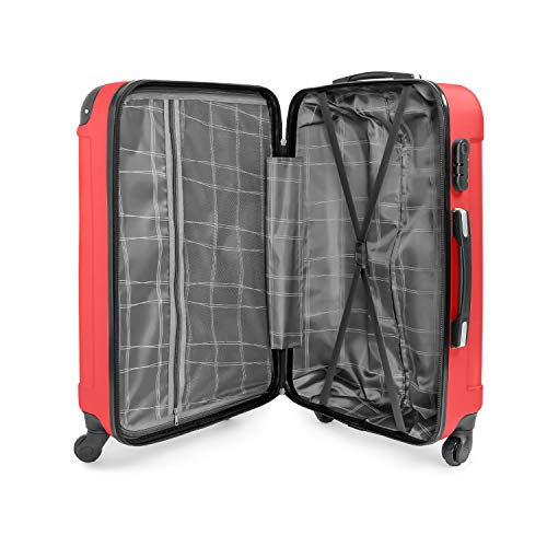 Todeco - Juego de Maletas, Equipajes de Viaje - Material: Plástico ABS - Tipo de ruedas: 4 ruedas de rotación de 360 ° - Esquinas protegidas, 51 61 71 cm, Rojo, ABS