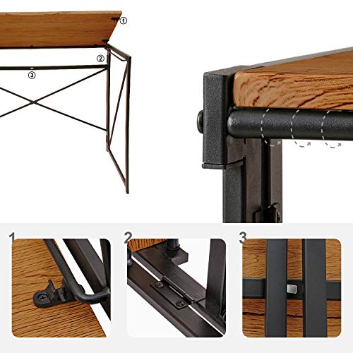 Todeco - Mesa Ordenador, Escritorio Trabajo Plegable, Escritorio Industrial Mesa, Mesa Escritorio Madera, no Necesita instalación, Hecho de Madera y Acero, Marrón Todeco - Mesa Ordenador, Escritorio Trabajo Plegable, Escritorio Industrial Mesa, Mesa Escritorio Madera, no Necesita instalación, Hecho de Madera y Acero, Marrón