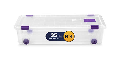 TODO HOGAR - Caja Plástico Almacenaje Transparente con Ruedas - Medidas 730 x 405 x 165 mm - Capacidad de 35 litros (2)