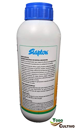 Todocultivo Aminoacido Siapton. 1 Litro. Abono foliar. Hace a la Planta más Resistente Frente a: sequía, heladas o Granizo, Virus, plaguicidas o herbicidas.