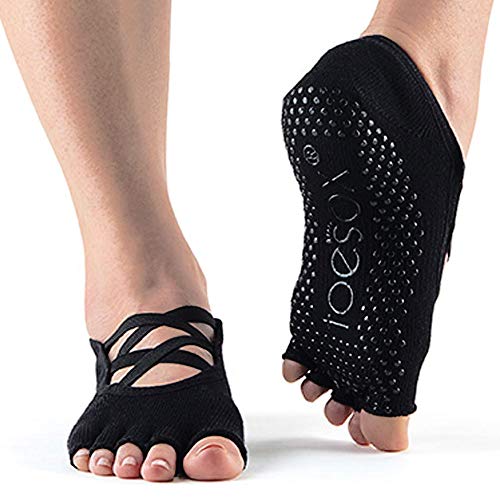 Toesox Calcetines unisex para yoga y pilates, Unisex, calcetines con agarre para Yoga y Pilates, YTOENTELLEBLACK-M, negro, M