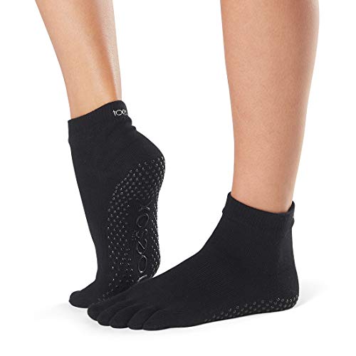 Toesox Full Toe Ankle Calcetines de Yoga, Unisex Adulto, Negro, M