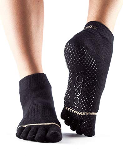 Toesox Full Toe Ankle Calcetines de Yoga, Unisex Adulto, Negro, S