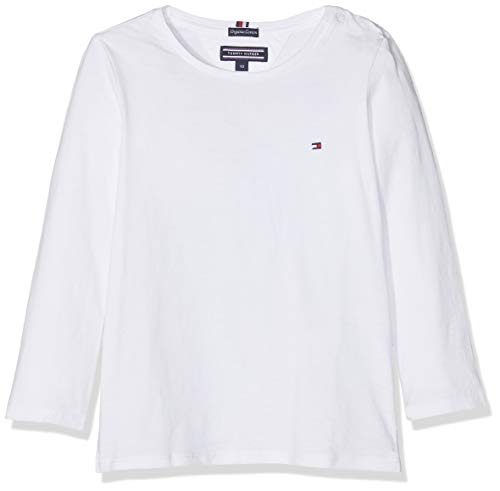 Tommy Hilfiger Girls Basic Cn Knit L/s Camiseta, Blanco (Bright White 123), 176 (Talla del Fabricante: 16) para Niñas