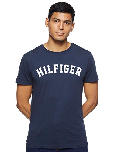 Tommy Hilfiger Logo Camiseta de Cuello Redondo,Perfecta para El Tiempo Libre, Azul (Navy Blazer), L para Hombre