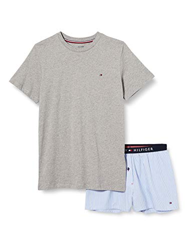 Tommy Hilfiger SS Short Set Woven Print Pijama, Gris, 12-13 años (Talla del Fabricante:) para Niñas