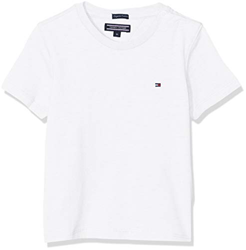 Tommy Hilfiger T Camiseta Básica de Manga Corta, Blanco (Bright White), 164 (Talla del Fabricante: 14-15) para Niños
