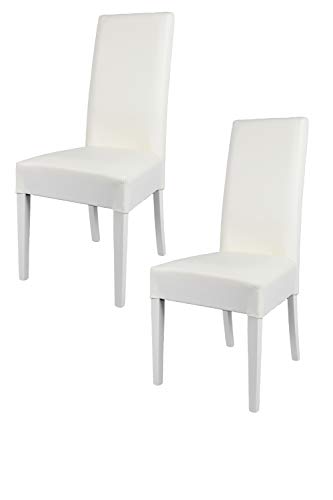 Tommychairs - Set 2 sillas Luisa para Cocina, Comedor, Bar y Restaurante, solida Estructura en Madera de Haya y Asiento tapizado en Polipiel Blanco