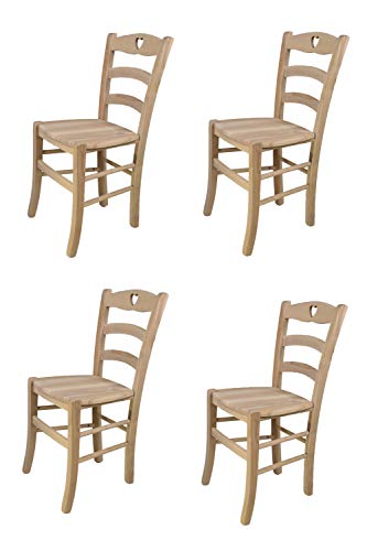 Tommychairs - Set 4 sillas Cuore para Cocina y Comedor, Estructura en Madera de Haya lijada, no tratada, 100% Natural y Asiento en Madera