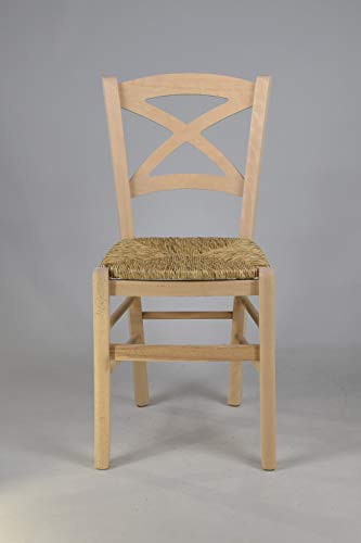 Tommychairs - Set 6 sillas Cross para Cocina y Comedor, Estructura en Madera de Haya lijada, no tratada, 100% Natural y Asiento en Paja