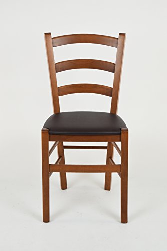 Tommychairs - Set 6 sillas Venice para Cocina y Comedor, Estructura en Madera de Haya Color Nuez Claro y Asiento tapizado en Polipiel Color Moka Tommychairs - Set 6 sillas Venice para Cocina y Comedor, Estructura en Madera de Haya Color Nuez Claro y Asiento tapizado en Polipiel Color Moka