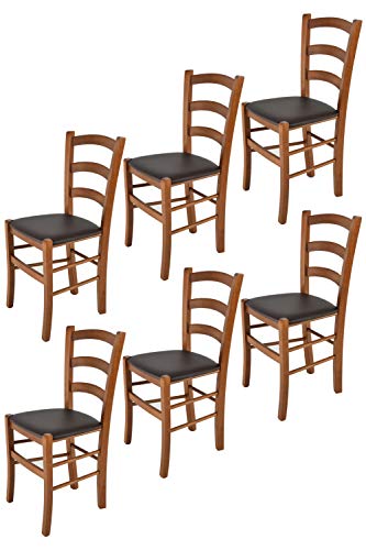 Tommychairs - Set 6 sillas Venice para Cocina y Comedor, Estructura en Madera de Haya Color Nuez Claro y Asiento tapizado en Polipiel Color Moka Tommychairs - Set 6 sillas Venice para Cocina y Comedor, Estructura en Madera de Haya Color Nuez Claro y Asiento tapizado en Polipiel Color Moka