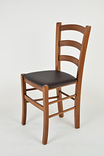 Tommychairs - Set 6 sillas Venice para Cocina y Comedor, Estructura en Madera de Haya Color Nuez Claro y Asiento tapizado en Polipiel Color Moka Tommychairs - Set 6 sillas Venice para Cocina y Comedor, Estructura en Madera de Haya Color Nuez Claro y Asiento tapizado en Polipiel Color Moka