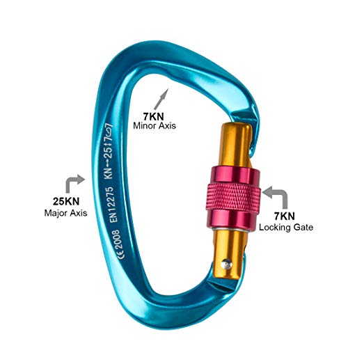 Tompig 2pcs Mosquetones de Escalada, [25KN] Gancho Mosquetón de Trabajo Pesado con Tapón de Rosca, Certificado CE, Hecho de Aeroespacial Ultraligero Aluminio 7075