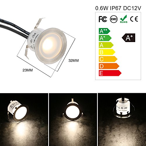 Tomshine 16 pcs Luz Foco Empotrable al Suelo, IP67 Impermeable Alta Brillante para Escalera Patio Jardín Sauna Cuarto de Baño Blanco Cálido