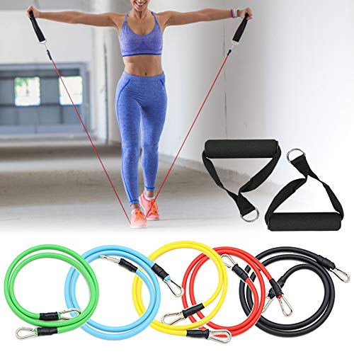 TOMSHOO 14pcs Juego de Bandas Resistencia, 5 Tubos Resistencia de Látex/3 Bandas Elásticas Fitness/2 Manijas/2 Correas de Tobillo/Ancla de Puerta con Bolsa para Deporte y Musculación