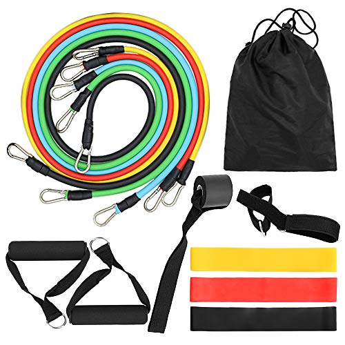 TOMSHOO 14pcs Juego de Bandas Resistencia, 5 Tubos Resistencia de Látex/3 Bandas Elásticas Fitness/2 Manijas/2 Correas de Tobillo/Ancla de Puerta con Bolsa para Deporte y Musculación