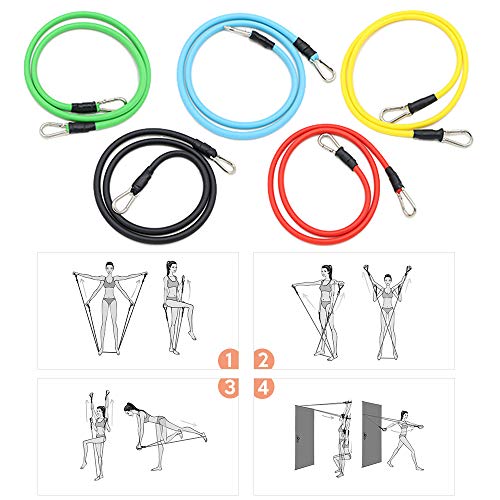 TOMSHOO 14pcs Juego de Bandas Resistencia, 5 Tubos Resistencia de Látex/3 Bandas Elásticas Fitness/2 Manijas/2 Correas de Tobillo/Ancla de Puerta con Bolsa para Deporte y Musculación