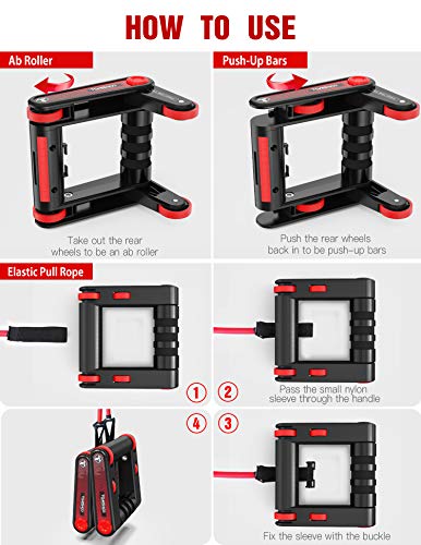 TOMSHOO 3 en 1 Rueda Abdominales y Soportes Flexiones, AB Rodillo Abdominales Rebote Automático y Plegable, con Bandas de Resistencia y Almohadilla para Rodilla para Fitness y Ejercicios TOMSHOO 3 en 1 Rueda Abdominales y Soportes Flexiones, AB Rodillo Abdominales Rebote Automático y Plegable, con Bandas de Resistencia y Almohadilla para Rodilla para Fitness y Ejercicios