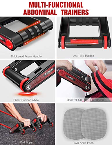 TOMSHOO 3 en 1 Rueda Abdominales y Soportes Flexiones, AB Rodillo Abdominales Rebote Automático y Plegable, con Bandas de Resistencia y Almohadilla para Rodilla para Fitness y Ejercicios TOMSHOO 3 en 1 Rueda Abdominales y Soportes Flexiones, AB Rodillo Abdominales Rebote Automático y Plegable, con Bandas de Resistencia y Almohadilla para Rodilla para Fitness y Ejercicios