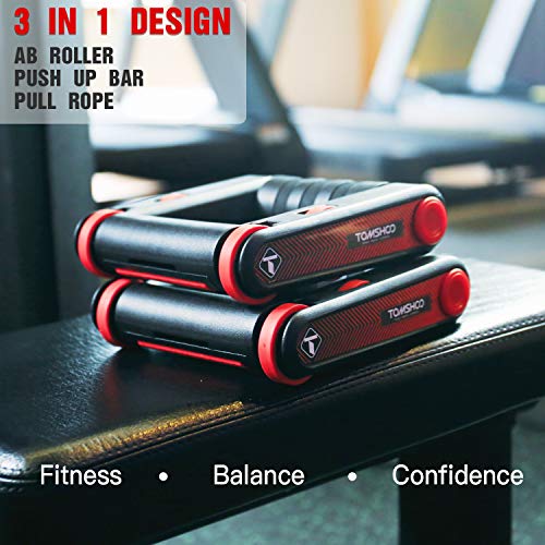 TOMSHOO 3 en 1 Rueda Abdominales y Soportes Flexiones, AB Rodillo Abdominales Rebote Automático y Plegable, con Bandas de Resistencia y Almohadilla para Rodilla para Fitness y Ejercicios TOMSHOO 3 en 1 Rueda Abdominales y Soportes Flexiones, AB Rodillo Abdominales Rebote Automático y Plegable, con Bandas de Resistencia y Almohadilla para Rodilla para Fitness y Ejercicios