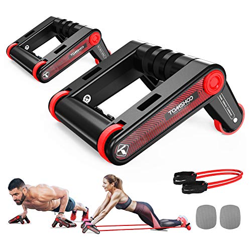 TOMSHOO 3 en 1 Rueda Abdominales y Soportes Flexiones, AB Rodillo Abdominales Rebote Automático y Plegable, con Bandas de Resistencia y Almohadilla para Rodilla para Fitness y Ejercicios TOMSHOO 3 en 1 Rueda Abdominales y Soportes Flexiones, AB Rodillo Abdominales Rebote Automático y Plegable, con Bandas de Resistencia y Almohadilla para Rodilla para Fitness y Ejercicios