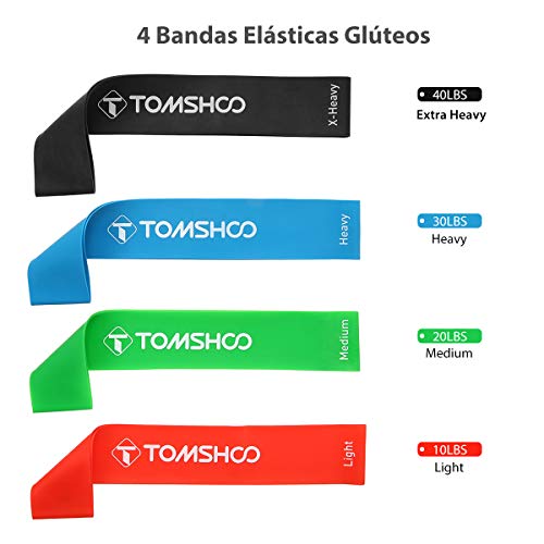 TOMSHOO Bandas Elásticas Resistencia Juego de 17, Bandas Elasticas Fitness con Manijas,Ancla de Puerta,Correas de Tobillo para Entrenamiento Fisioterapia Yoga Pilates