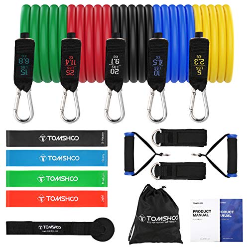 TOMSHOO Bandas Elásticas Resistencia Juego de 17, Bandas Elasticas Fitness con Manijas,Ancla de Puerta,Correas de Tobillo para Entrenamiento Fisioterapia Yoga Pilates TOMSHOO Bandas Elásticas Resistencia Juego de 17, Bandas Elasticas Fitness con Manijas,Ancla de Puerta,Correas de Tobillo para Entrenamiento Fisioterapia Yoga Pilates