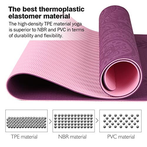 TOMSHOO Colchoneta Yoga Antideslizante, Esterilla Yoga de TPE 6mm, Alfombra Pilates Doble Color con Bolsa de Malla (183 * 61 * 0,6cm) TOMSHOO Colchoneta Yoga Antideslizante, Esterilla Yoga de TPE 6mm, Alfombra Pilates Doble Color con Bolsa de Malla (183 * 61 * 0,6cm)
