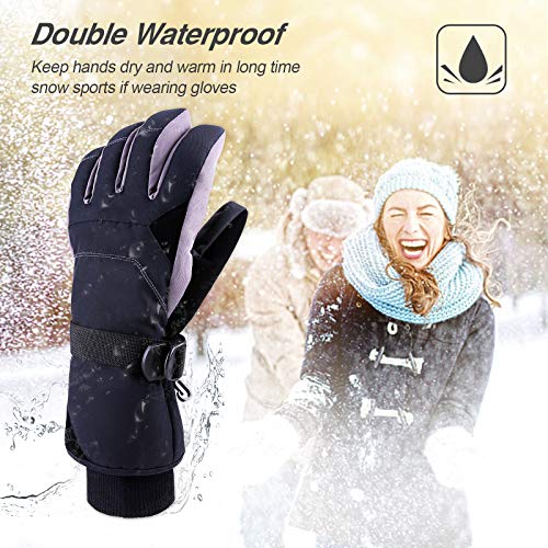 TOMSHOO Guantes de Esquí de Invierno para Hombres y Mujeres, Guantes Térmicos Impermeables de Esquí de Snowboard de Invierno Motocicleta Ciclismo a Prueba de Viento (Negro-S/M)