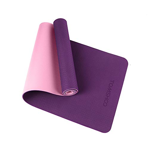 TOMSHOO Juego de Colchoneta Yoga, Esterilla Yoga Antideslizante de TPE 6mm/ 2 Bandas Resistencia Fitness/ 2 Bandas Elásticas Glúteos/Correa Yoga Algodón y Bolsa de Malla