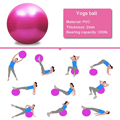 TOMSHOO Pelota de yoga antiestallido gruesa de estabilidad, bola de equilibrio de pilates barre, bola de ejercicio físico, 45 cm, 55 cm, 65 cm, 75 cm, bomba de aire de regalo