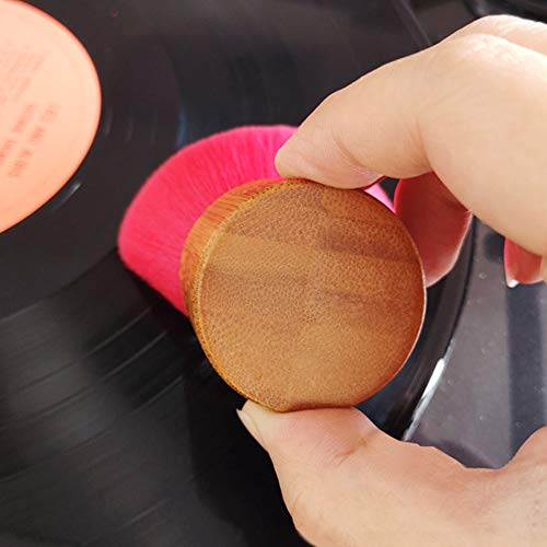 Tongdejing Cepillo de Limpieza para Discos de Vinilo, Mango de bambú Disco de Vinilo LP Suave Mini Discos de Audio Cepillo de Limpieza antiestático