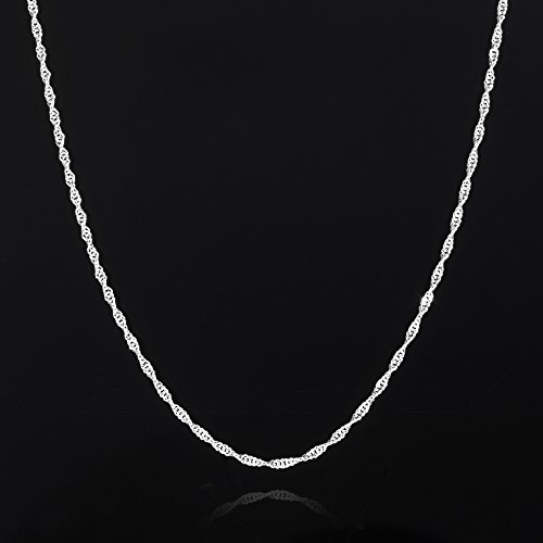 TONSILVER Cadena de Plata de Ley 925, Modelo Singapur. Cadena de Plata para Mujer, Llevar Sola o con un Colgante. 40-45-50-60 cm de Longitud y 1,7 mm de Ancho, fabricación Italiana.