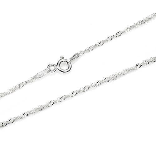 TONSILVER Cadena de Plata de Ley 925, Modelo Singapur. Cadena de Plata para Mujer, Llevar Sola o con un Colgante. 40-45-50-60 cm de Longitud y 1,7 mm de Ancho, fabricación Italiana.