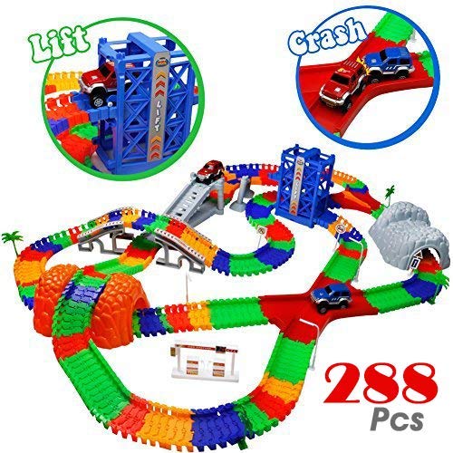TONZE Pista Coches Juguetes Circuito Coches Pistas Flexibles con 2 Autos Juego Electricos para Infantil Niños Niñas 3 4 5 Años TONZE Pista Coches Juguetes Circuito Coches Pistas Flexibles con 2 Autos Juego Electricos para Infantil Niños Niñas 3 4 5 Años