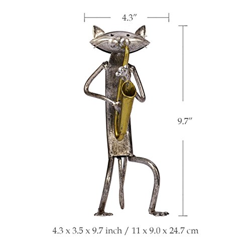 Tooarts Escultura de metal gato con guitarra figurita regalos para acción de gracias, navidad, manualidades y decoración del hogar Tooarts Escultura de metal gato con guitarra figurita regalos para acción de gracias, navidad, manualidades y decoración del hogar