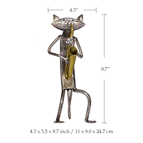 Tooarts Escultura de metal gato con guitarra figurita regalos para acción de gracias, navidad, manualidades y decoración del hogar