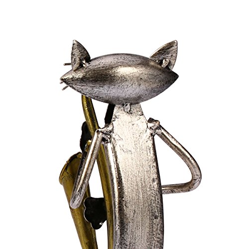 Tooarts Escultura de metal gato con guitarra figurita regalos para acción de gracias, navidad, manualidades y decoración del hogar