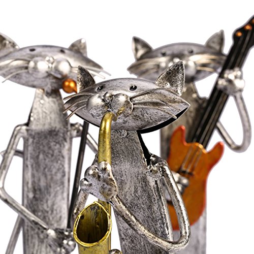 Tooarts Escultura de metal gato con guitarra figurita regalos para acción de gracias, navidad, manualidades y decoración del hogar