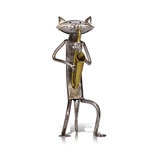 Tooarts Escultura de metal gato con guitarra figurita regalos para acción de gracias, navidad, manualidades y decoración del hogar