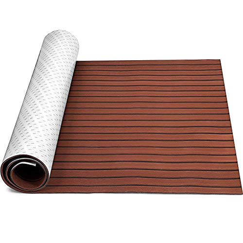 Toogou Alfombrilla antideslizante de espuma EVA para suelos marinos con adhesivo 3M, cubierta de teca sintética para barcos, kayak (marrón oscuro)