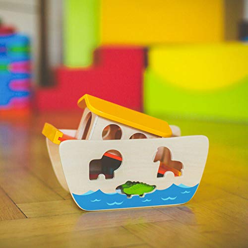 Tooky Toy Juguete de Madera para niños – Arca de Noé con Bloques Coloridos y Animales – 26 x 19 x 14 cm