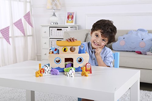 Tooky Toy Juguete de Madera para niños – Arca de Noé con Bloques Coloridos y Animales – 26 x 19 x 14 cm