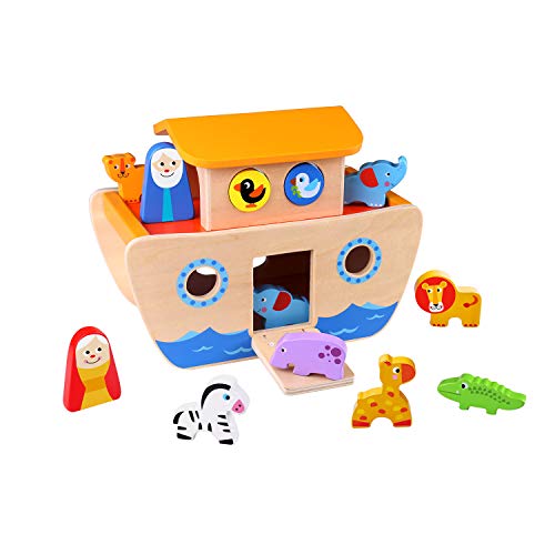 Tooky Toy Juguete de Madera para niños – Arca de Noé con Bloques Coloridos y Animales – 26 x 19 x 14 cm
