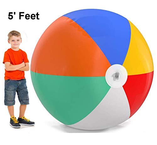 Top Race Bolas de Playa inflables Gigantes de 60 Pulgadas para la Piscina, la Playa, Las Fiestas de Verano y los Regalos | 5 pies de Altura Blow up Pelota de Playa de Color Arco Iris